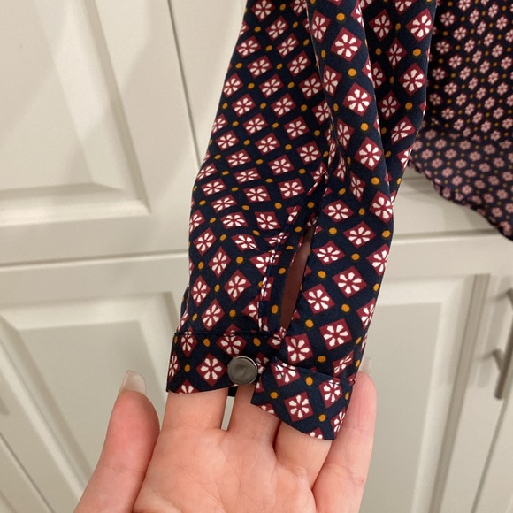 Twik from Simons polyester blouse. Navy blue, plum, mustard. Small. - Picture 2 of 5